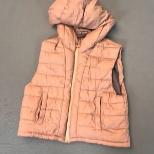 Zara Womens Sz 11/12 Pink Cropped Quilted Puffer Vest Hooded Full Zip Sleeveless